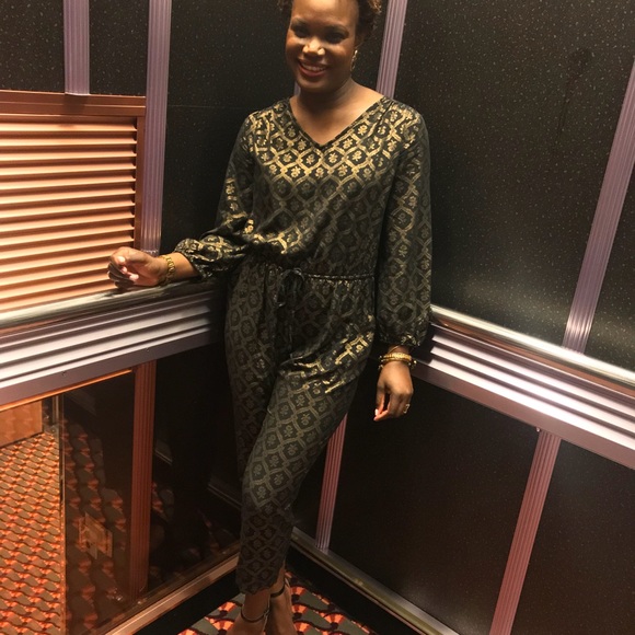 old navy black and gold jumpsuit